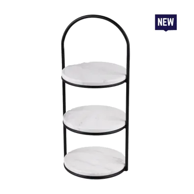 Bonzer White Marble Afternoon Tea Stand - Black S/S 22 x 24 x H 55 cm