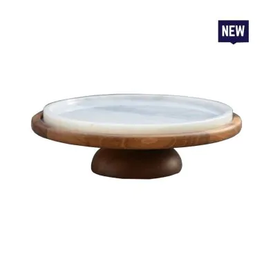 Bonzer White Marble Cake Stand - Walnut Ø30 x Ø27 x H9cm